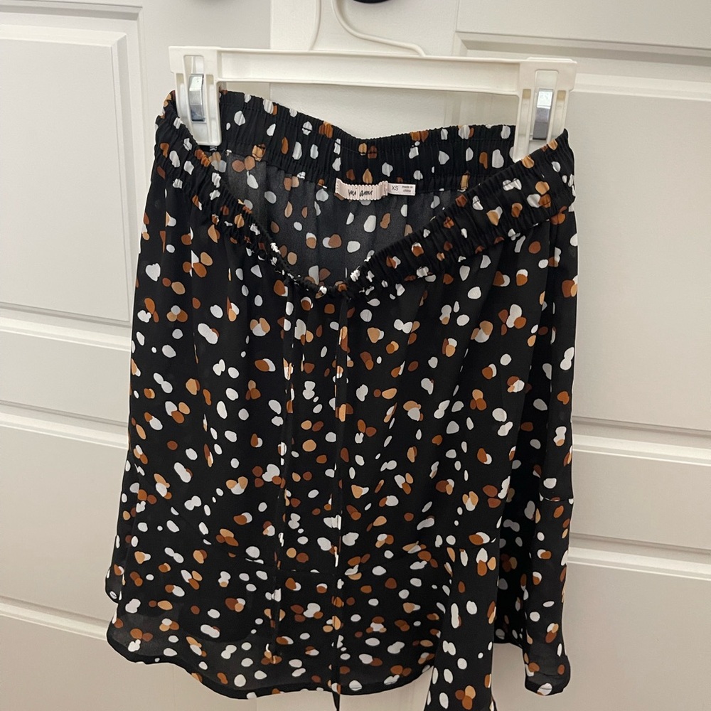 Women’s Black Polka Dot A-Line Skirt with Brown & White Spots Francesca’s